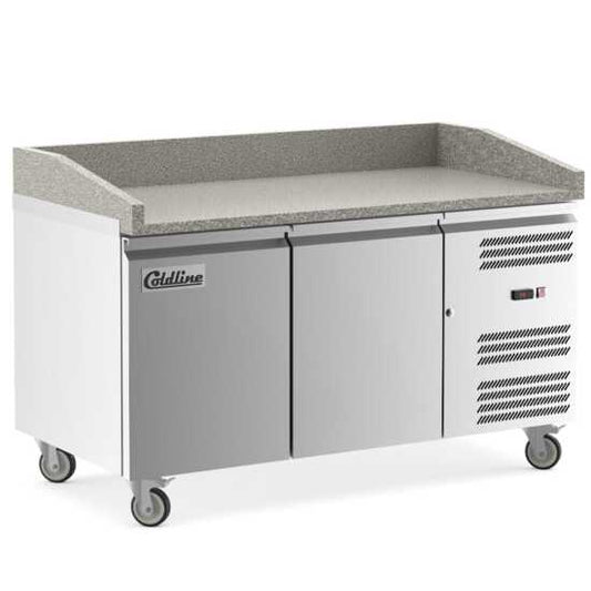 Coldline PDR-60 60-inch refrigerated pizza prep table with a marble top. Ideal for pizzerias, offering durable surface for dough prep and refrigerated storage to keep ingredients fresh and accessible.