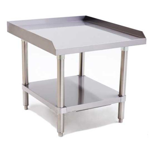 Prepline PES-3024 24-inch stainless steel equipment stand, featuring a sturdy design, adjustable feet, and a sleek finish, ideal for commercial kitchens and food service areas. 