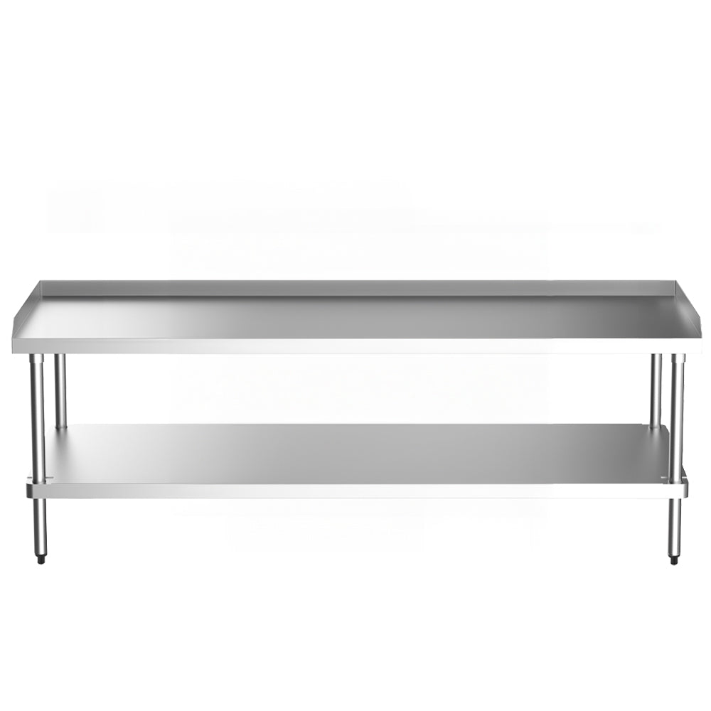 72-inch Prepline PES-3072 stainless steel equipment stand with undershelf for holding kitchen appliances, heavy-duty prep support, ideal for commercial restaurant use.