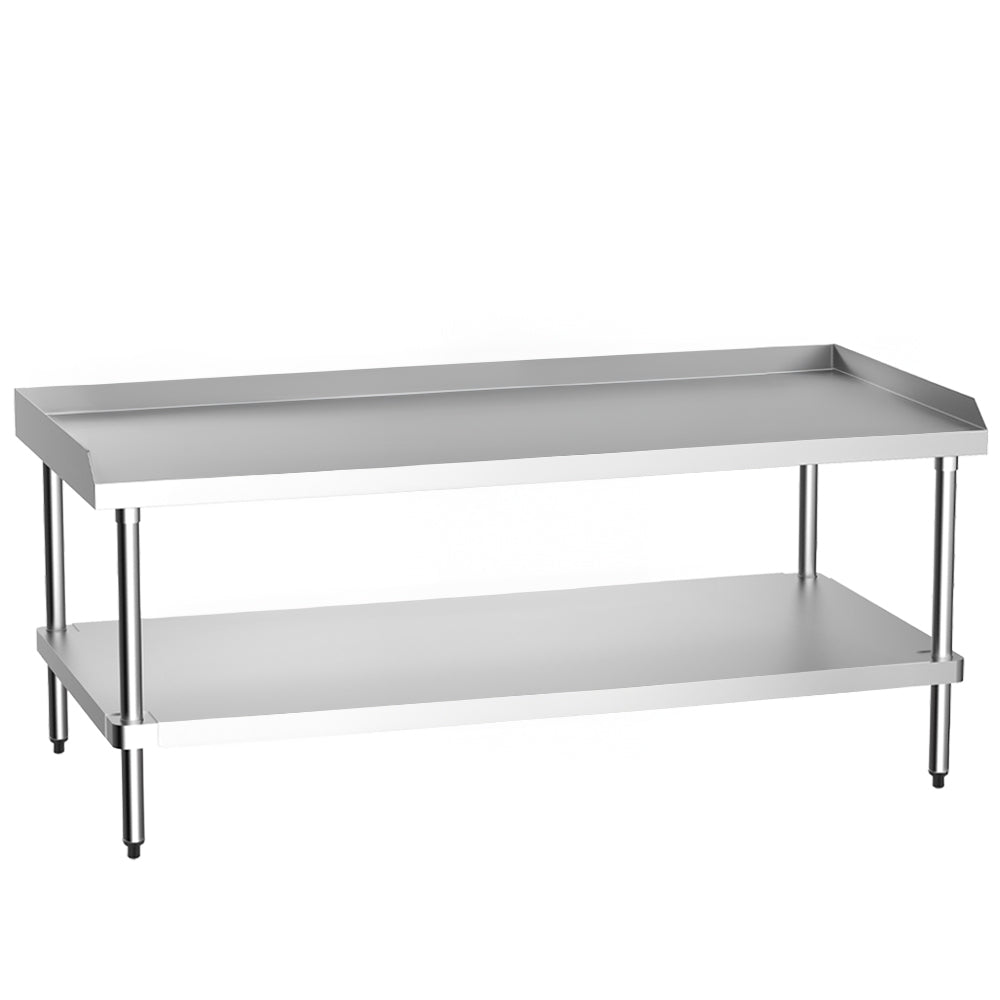 72-inch Prepline PES-3072 stainless steel equipment stand with undershelf for holding kitchen appliances, heavy-duty prep support, ideal for commercial restaurant use.