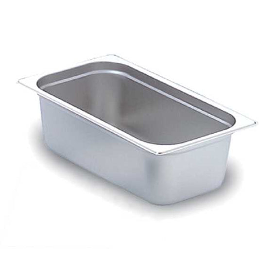 The Prepline 1/3 size 4" deep stainless steel steam table/hotel pan is designed for efficient food storage and warming, perfect for buffets and catering in commercial kitchens with its durable construction.