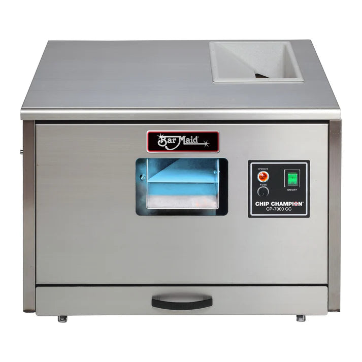 Bar Maid High Output Chip Champion 1/Pack process thousands of game chips, dice, and tiles through the Chip Champion™ every hour for clean, germ-free dealing and playing.