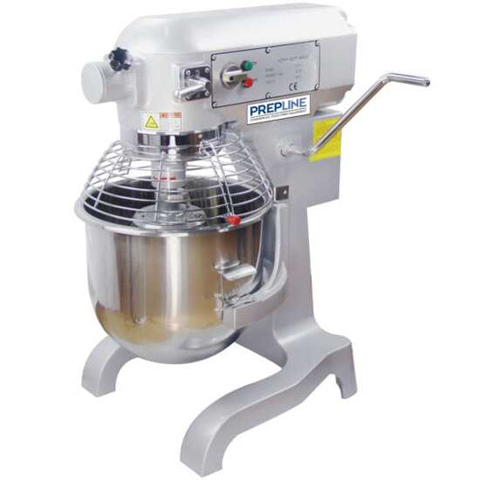 Prepline PHLM20B-T 20 qt. heavy-duty gear-driven planetary mixer with timer, designed for powerful and efficient mixing of dough, batters, and more in commercial kitchens and bakeries.
