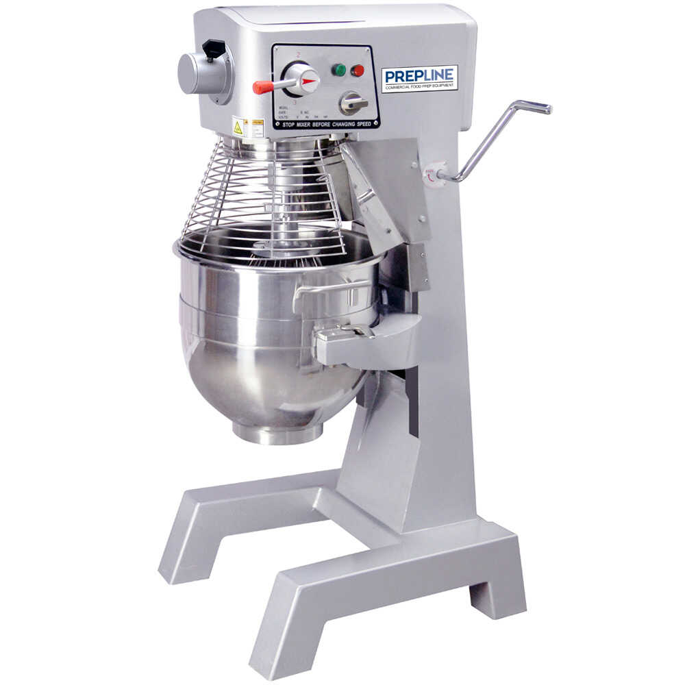 Prepline PHLM30B-T 30 qt. heavy-duty gear-driven planetary mixer with timer, designed for high-capacity and efficient mixing of dough, batters, and other ingredients in commercial kitchens and bakeries.