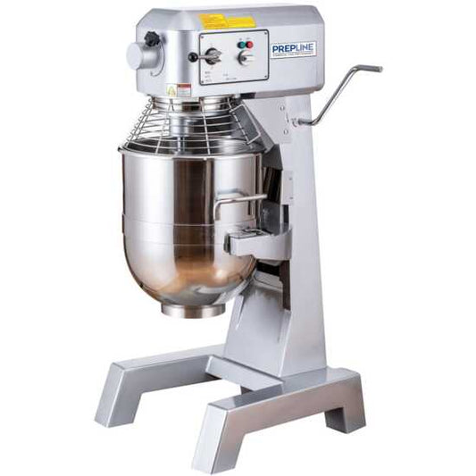 Prepline PHLM40B-T 40 qt. heavy-duty gear-driven planetary mixer with timer, perfect for high-volume and efficient mixing of dough, batters, and more in commercial kitchens and bakeries.