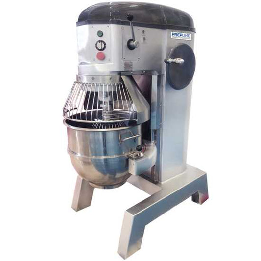 Prepline PHLM60B-T 60 qt. heavy-duty gear-driven planetary mixer with timer, designed for large-scale, efficient mixing of dough, batters, and other ingredients in commercial kitchens and bakeries.