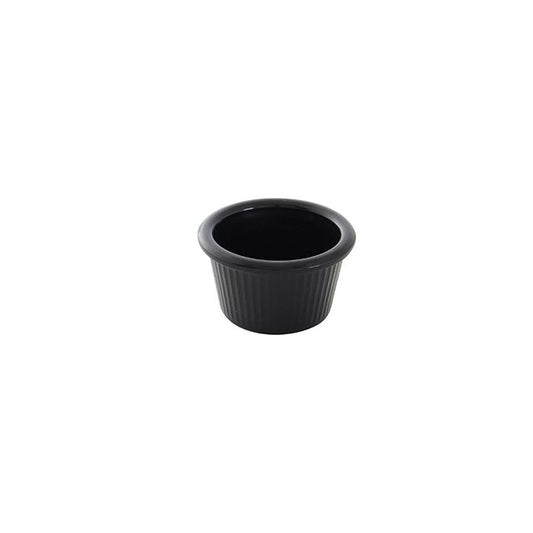 Thunder Group Fluted Ramekin 12/Pcs is a small ceramic-like bowl that will be perfect for serving various dishes. Made from durable melamine such ramekin can withstand long-time use and is effortless in maintenance. Due to its stain-proof abilities, you can serve different acidic sauces, and it would not change its deep black color. It is also scratch-resistant with smooth on the inside easy-to-clean surface. 