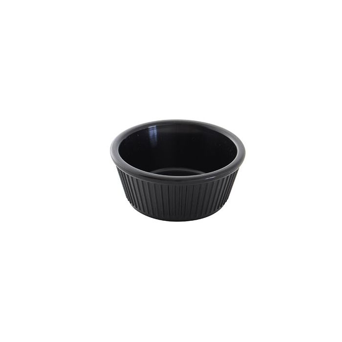 Thunder Group Fluted Ramekin 12/Pcs is a small ceramic-like bowl that will be perfect for serving various dishes. Made from durable melamine such ramekin can withstand long-time use and is effortless in maintenance. Due to its stain-proof abilities, you can serve different acidic sauces, and it would not change its deep black color. It is also scratch-resistant with smooth on the inside easy-to-clean surface. 