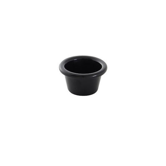 Thunder Group Smooth Ramekin 12/Pcs is a small ceramic-like bowl that will be perfect for serving various small-portioned dishes. Such 1 3/4 Oz ramekin can be used for serving sauces, dips, side garnishes, condiments, and individual portions of ice cream. Made from durable scratch-resistant melamine this black ramekin can withstand long-time use and is effortless in maintenance. Due to its stain-proof abilities, you can serve different acidic sauces, and it would not change color. 