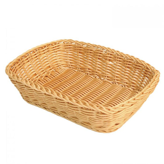 Thunder Group Rectangular Hand-Woven Basket is designed to offer both functionality and visual appeal in busy commercial environments. With dimensions of 12 inches in length, 9 inches in width, and 3 inches in height, it provides generous space for organizing and displaying items such as bread, pastries, or prepackaged goods. Made from durable, break-resistant plastic in a woven design, this basket ensures long-term performance while enhancing tabletop or retail displays. 