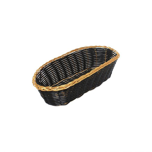 Thunder Group Oblong Woven Bread Basket is a sleek and durable choice for enhancing tabletop presentation in restaurants, hotels, and catering environments. Measuring 8.25 inches in length, 4.25 inches in width, and 2 inches in height, this break-resistant plastic basket offers just the right amount of space for serving bread, pastries, or small snacks.