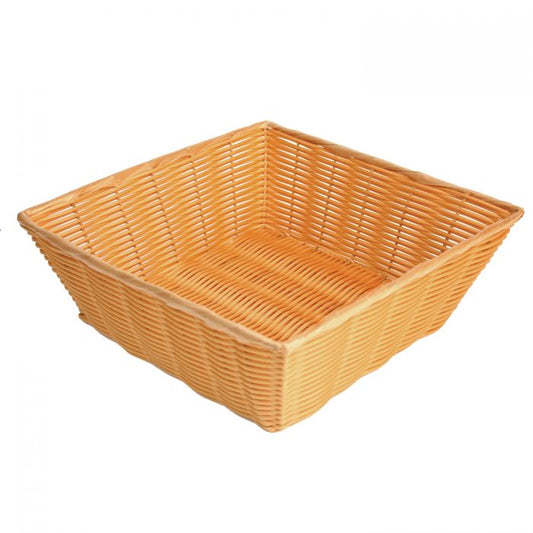 Thunder Group Square Hand-Woven Basket is a durable and spacious storage solution, carefully handwoven to provide both visual appeal and lasting performance. Measuring 13 inches in length and width with a height of 4 1/2 inches, this square basket offers generous capacity for organizing or presenting items in foodservice, hospitality, or retail environments. Made from break-resistant polypropylene, it holds up well under heavy use while maintaining its shape and integrity.