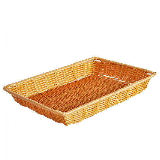 Thunder Group Rectangular Hand-Woven Basket is designed to offer both functionality and visual appeal in busy commercial environments. With dimensions of 14 inches in length, 10 inches in width, and 2 inches in height, it provides generous space for organizing and displaying items such as bread, pastries, or prepackaged goods. Made from durable, break-resistant plastic in a woven design, this basket ensures long-term performance while enhancing tabletop or retail displays. 