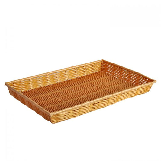 Thunder Group Rectangular Hand-Woven Basket is designed to offer both functionality and visual appeal in busy commercial environments. With dimensions of 18 inches in length, 13 inches in width, and 2 inches in height, it provides generous space for organizing and displaying items such as bread, pastries, or prepackaged goods. Made from durable, break-resistant plastic in a woven design, this basket ensures long-term performance while enhancing tabletop or retail displays. 