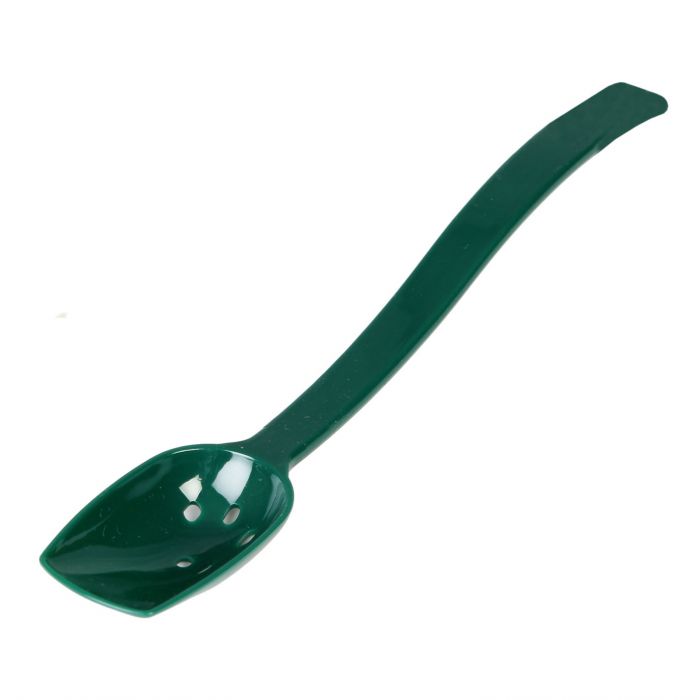 Thunder Group Perforated Spoon Buffet 12/Pcs is perfect for serving pasta or other dishes that need to be drained before being plated. Designed with a slender handle, this serving spoon keeps your hands away from food while providing a comfortable grip. An economical and practical serving option, this perforated spoon is made from durable polycarbonate that is easy to clean and will withstand heavy duty use while retaining its shape.