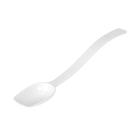 Thunder Group Perforated Spoon Buffet 12/Pcs is perfect for serving pasta or other dishes that need to be drained before being plated. Designed with a slender handle, this serving spoon keeps your hands away from food while providing a comfortable grip. An economical and practical serving option, this perforated spoon is made from durable polycarbonate that is easy to clean and will withstand heavy duty use while retaining its shape.