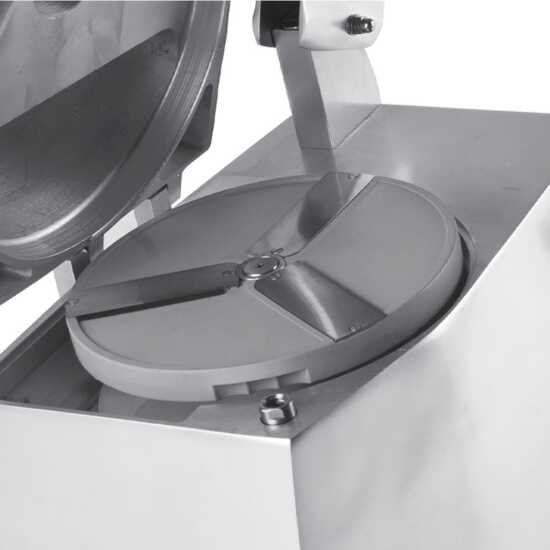 Prepline vegetable cutter, a continuous feed food processor with five interchangeable disks, designed for efficient slicing, dicing, and shredding in commercial kitchens.