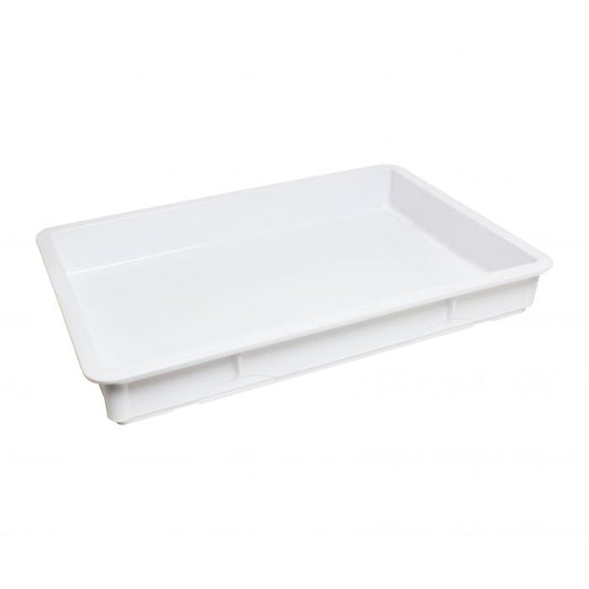 Thunder Group Pizza Dough Box is produced for preparing, storing and proofing dough. Also you can leave dough in this box to rise before baking. It is made of white polypropylene and has a rectangular shape. The size of the dough box (18X26X3-inches) is perfect for kneading dough inside the box without spilling too much product. It is a necessary pizza supply for commercial kitchens in pizzerias, restaurants, and hotels.