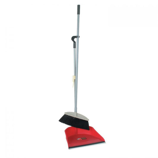 Thunder Group Broom Set 12/Pcs is great for use both indoors and outdoors. This set comes with a dust pan that has a flat surface and angled front edge to easily sweep even the smallest dirt particles. Built with a long handle, this dust pan and broom provides a comfortable grip for ease of handling. For added convenience, the broom attaches to the dustpan for easy storage and retrieval.