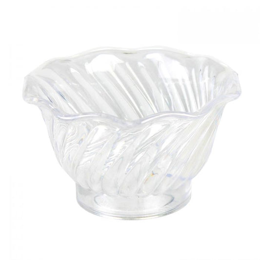 Thunder Group Dessert Dish 12/Pcs blends visual elegance with everyday practicality, offering a refined way to serve individual portions. With a 5 oz capacity and a stylish swirl tulip shape, this blue plastic dish is ideal for desserts, appetizers, or small bites. Its durable plastic construction ensures longevity in high-volume environments, while the stackable design provides space-saving storage. Lightweight yet sturdy, it's a smart choice for restaurants, catering services, or home entertaining. 
