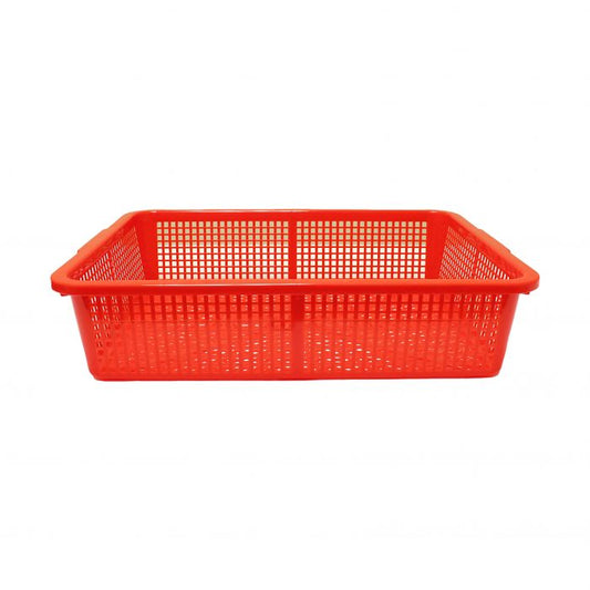 Thunder Group Square Colander is a versatile addition to both home and commercial kitchens. It is ideal for straining fruits and vegetables of all types. This red rectangular colander is made of durable plastic. The item is light weight and stackable for storage. This NSF certified Thunder Group colander is easy to clean and will withstand heavy duty use.