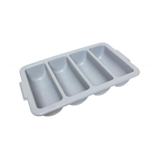 Thunder Group Four Compartment Cutlery Box is an excellent addition to any restaurant or food service facility, this piece improves the efficiency of your establishment by allowing your staff to quickly assemble dinnerware for guests at a faster service time. This NSF listed cutlery box is made from polypropylene which is shatter proof and is designed to withstand a wide range of temperatures. 