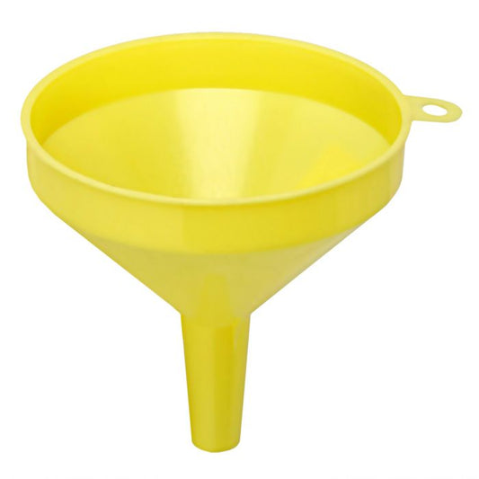 Thunder Group Yellow Color Funnel can be used to precise pouring is essential when transferring cooking oil, puree, or other liquids to another container. Featuring a wide base and narrow neck, this funnel is designed to fill narrow-mouth containers to prevent spillage. Thanks to its plastic construction, this funnel is easy to clean and exceptionally durable. For easy storage when not in use, this funnel comes with a hanging ring.