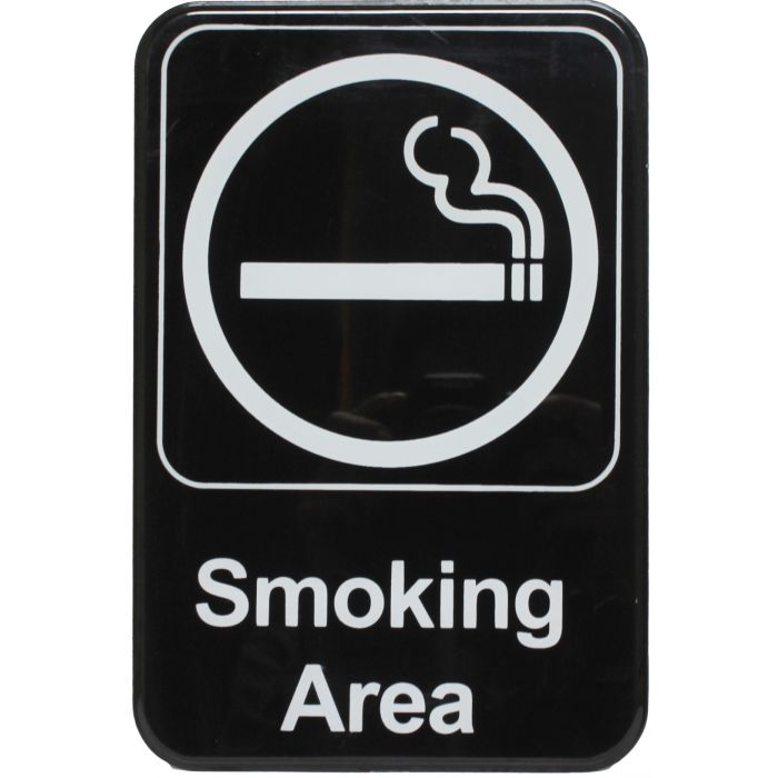Thunder Group Information Sign with Symbol this highly visible information sign has easy-to-read white lettering with a graphic symbol to clearly get your message across. Respectfully remind your customers that smoking is allowed only in a designated area. The sign features universal symbols and clear letters on anti-glare surfaces to give a professional, seamless look to any space.