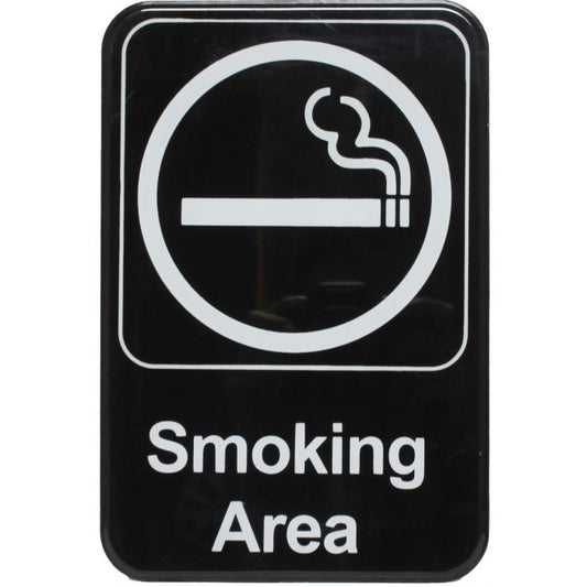 Thunder Group Information Sign with Symbol this highly visible information sign has easy-to-read white lettering with a graphic symbol to clearly get your message across. Respectfully remind your customers that smoking is allowed only in a designated area. The sign features universal symbols and clear letters on anti-glare surfaces to give a professional, seamless look to any space.