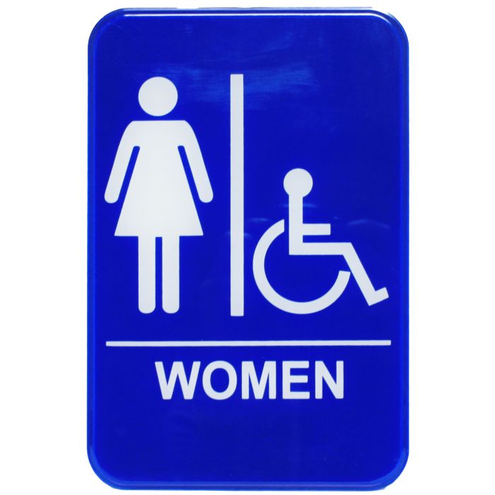 Thunder Group Information Sign with Symbol effectively marks the location of the women's restroom to avoid confusion. Featuring white lettering on a blue background and a clear graphic image, this information sign is highly visible and helps get your message across clearly. The sign features universal symbols and clear letters on anti-glare surfaces to give a professional, seamless look to any space.