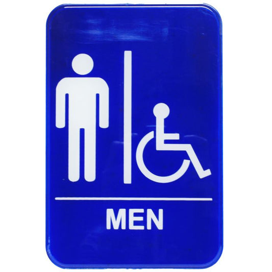 Thunder Group Information Sign with Symbol is designed with bold, white lettering set on a blue background, this information sign is highly visible and its graphic image indicates that the restroom is also handicap accessible. Clearly mark the location of the men's restroom in your office or commercial establishment.