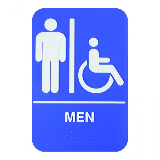 Thunder Group Information Sign with Braille effectively marks the location of the men's restroom to avoid confusion. Featuring white lettering on a blue background and a clear graphic image, this information sign is highly visible and helps get your message across clearly. The sign features universal symbols and clear letters on anti-glare surfaces to give a professional, seamless look to any space.