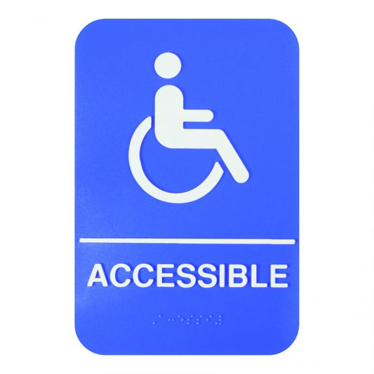 Thunder Group Information Sign with Braille is a specialized signage solution designed to meet accessibility requirements in various environments. Featuring white lettering on a blue background and a clear graphic image, this information sign is highly visible and helps get your message across clearly. The sign features universal symbols and clear letters on anti-glare surfaces to give a professional, seamless look to any space.