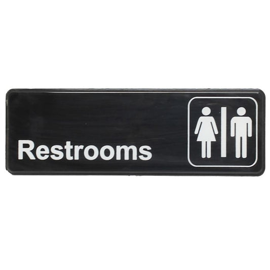 Thunder Group Information Sign with Symbol lets your customers and employees the location of the restroom. A sign like this helps you maintain a professional and organized environment that your customers and workers will appreciate. The sign features universal symbols and clear letters on anti-glare surfaces to give a professional, seamless look to any space. The dimensions of this sign are 9x3-Inch so it can be placed in any area to suit your needs and not take away from the rest of the space and decor.