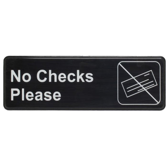 Thunder Group Information Sign with Symbol is used to properly inform customers of your preferred mode of payment. Featuring easy-to-read text on a black background and a clear graphic symbol, this information sign is a great addition to your shop or restaurant. For added convenience, this sign is constructed with a self-adhesive back for easy mounting.