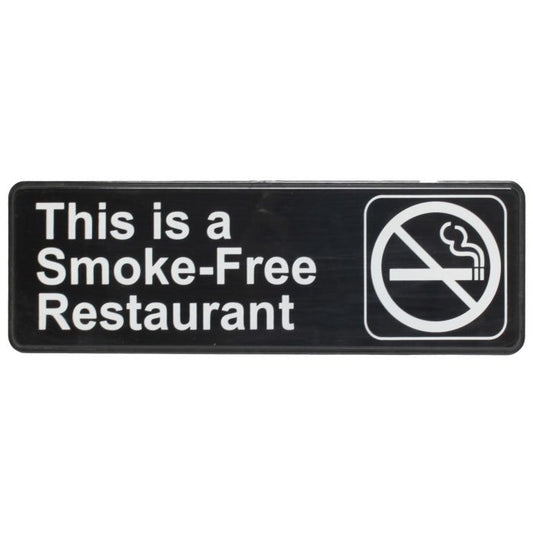 Thunder Group Information Sign with Symbol is used to effectively inform your guests of the smoking policy within and around your commercial establishment. This highly visible information sign features a graphic symbol and bold white lettering on a black background for easy readability. Thanks to its self-adhesive back, this sign allows for convenient mounting.