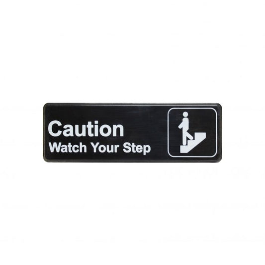 Thunder Group Information Sign with Symbol is an efficient reminder for your employees. Provide your establishment's visitors with additional safety measures, placing this large caution sign wherever it is needed to prevent slips and falls. This sign features a classic design, with big letters imprinted on an unassuming background for easy reading and distinguishing at distance. The overall dimensions of this "Caution - Watch Your Step" sign are 9 by 3 inches. 