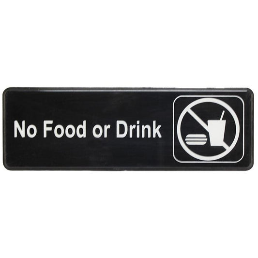Thunder Group Information Sign with Symbol warns your customers that foods and drinks are not permitted in your establishment. A sign like this helps you maintain a professional and clean work area that your customers will appreciate. The sign features universal symbols and clear letters on anti-glare surfaces to give a professional, seamless look to any space. The dimensions of this sign are 9x3-Inch so it can be placed in any area to suit your needs and not take away from the rest of the space and decor.