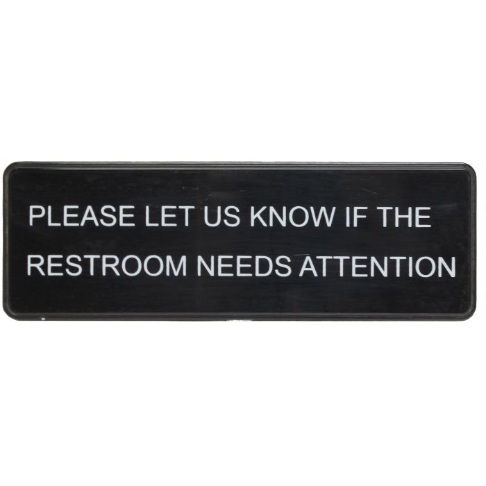 Thunder Group Information Sign with Symbol use it to effectively indicate your establishment's commitment to cleanliness and service. This information sign features an easy-to-read white lettering set on a black background for maximum visibility. Convenient to use, this information sign has a self-adhesive back for easy mounting.