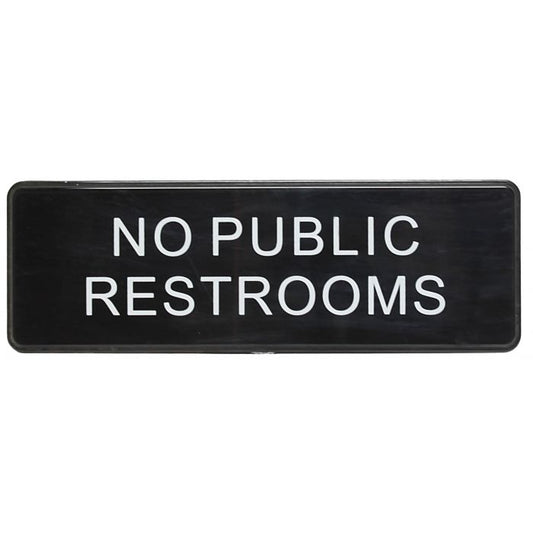 Thunder Group Information Sign with Symbol effectively inform your guests that there are no public restrooms on the premises with this sign. Featuring bold, white lettering set on a black background, this information sign is easy to read and highly visible to clearly get your message across. Thanks to its self-adhesive back, this information sign can be mounted on a wall or any surface.