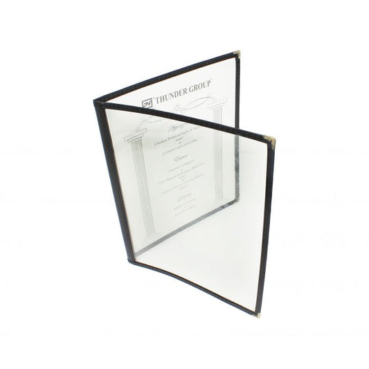 Thunder Group Double Fold Menu Cover offers a durable and elegant solution for displaying menus in any dining setting. Designed with a double-fold layout, it provides increased space for showcasing a broader selection of menu items, making it ideal for establishments with extensive offerings. Constructed from flexible plastic laminate, it ensures long-lasting use and easy cleaning—an essential feature for busy food service environments. 