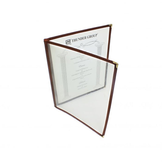 Thunder Group Double Fold Menu Cover offers a durable and elegant solution for displaying menus in any dining setting. Designed with a double-fold layout, it provides increased space for showcasing a broader selection of menu items, making it ideal for establishments with extensive offerings. Constructed from flexible plastic laminate, it ensures long-lasting use and easy cleaning—an essential feature for busy food service environments. 