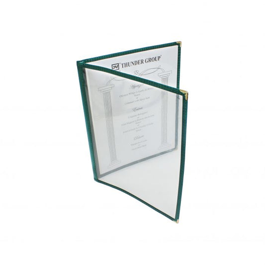Thunder Group Double Fold Menu Cover offers a durable and elegant solution for displaying menus in any dining setting. Designed with a double-fold layout, it provides increased space for showcasing a broader selection of menu items, making it ideal for establishments with extensive offerings. Constructed from flexible plastic laminate, it ensures long-lasting use and easy cleaning—an essential feature for busy food service environments. 