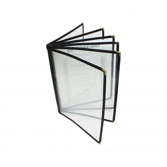 Thunder Group 6 Page Book Fold Menu Cover is a professional and durable menu presentation solution tailored for the food service and hospitality industry. With a 6-page book fold design, this menu cover allows for a comprehensive display of menu offerings, making it ideal for establishments with a broad selection of dishes and beverages. Made from flexible plastic laminate, it stands up to daily wear and tear while remaining easy to clean and maintain. 