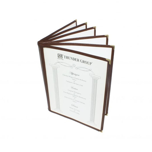 Thunder Group 6 Page Book Fold Menu Cover is a professional and durable menu presentation solution tailored for the food service and hospitality industry. With a 6-page book fold design, this menu cover allows for a comprehensive display of menu offerings, making it ideal for establishments with a broad selection of dishes and beverages. Made from flexible plastic laminate, it stands up to daily wear and tear while remaining easy to clean and maintain.