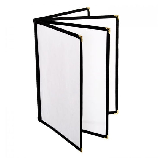 Thunder Group 4 Page Book Fold Menu Cover is a professional and durable menu presentation solution tailored for the food service and hospitality industry. With a 4-page book fold design, this menu cover allows for a comprehensive display of menu offerings, making it ideal for establishments with a broad selection of dishes and beverages. Made from flexible plastic laminate, it stands up to daily wear and tear while remaining easy to clean and maintain. 