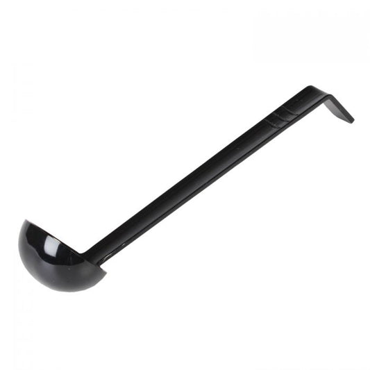 Thunder Group Ladle is a reliable tool engineered for precise portioning in professional kitchens. With a 1 oz. bowl and an 13" length, this one-piece ladle is ideal for controlled serving of dressings, sauces, and condiments. Made from durable polycarbonate, it offers excellent resistance to heat, breakage, and staining, while remaining lightweight for ease of use. Its neutral black tone complements various kitchen environments and color-coded utensil systems. 