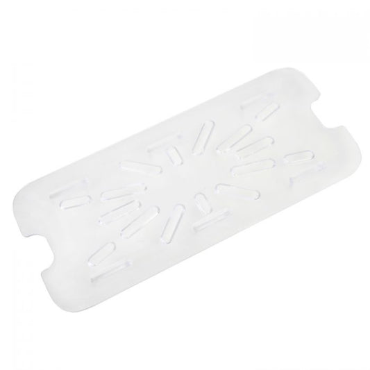 Thunder Group Drain Shelf for Third Size Pan is an essential accessory for enhancing kitchen efficiency and food safety. Designed to fit seamlessly into third-size food pans, this drain shelf helps keep contents elevated and out of liquid, preserving food quality. Made from clear, shatter-resistant polycarbonate, it withstands the demands of commercial use while allowing easy visibility of stored contents. 