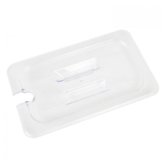 Thunder Group Slotted Cover For Quarter Size Food Pan is a dependable solution for commercial kitchens that prioritize durability and efficiency. Designed to fit quarter-size food pans, this solid cover is made from high-quality polycarbonate, offering excellent resistance to breakage and scratching. Its clear construction allows for easy visibility of contents without the need to remove the lid, helping streamline kitchen operations. A built-in handle ensures a secure grip for quick and convenient use. 