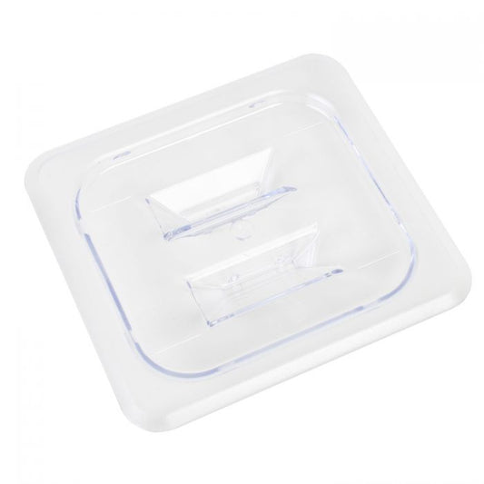 Thunder Group Solid Cover For Sixth Size Food Pan is a dependable solution for commercial kitchens that prioritize durability and efficiency. Designed to fit sixth-size food pans, this solid cover is made from high-quality polycarbonate, offering excellent resistance to breakage and scratching. Its clear construction allows for easy visibility of contents without the need to remove the lid, helping streamline kitchen operations. A built-in handle ensures a secure grip for quick and convenient use. 